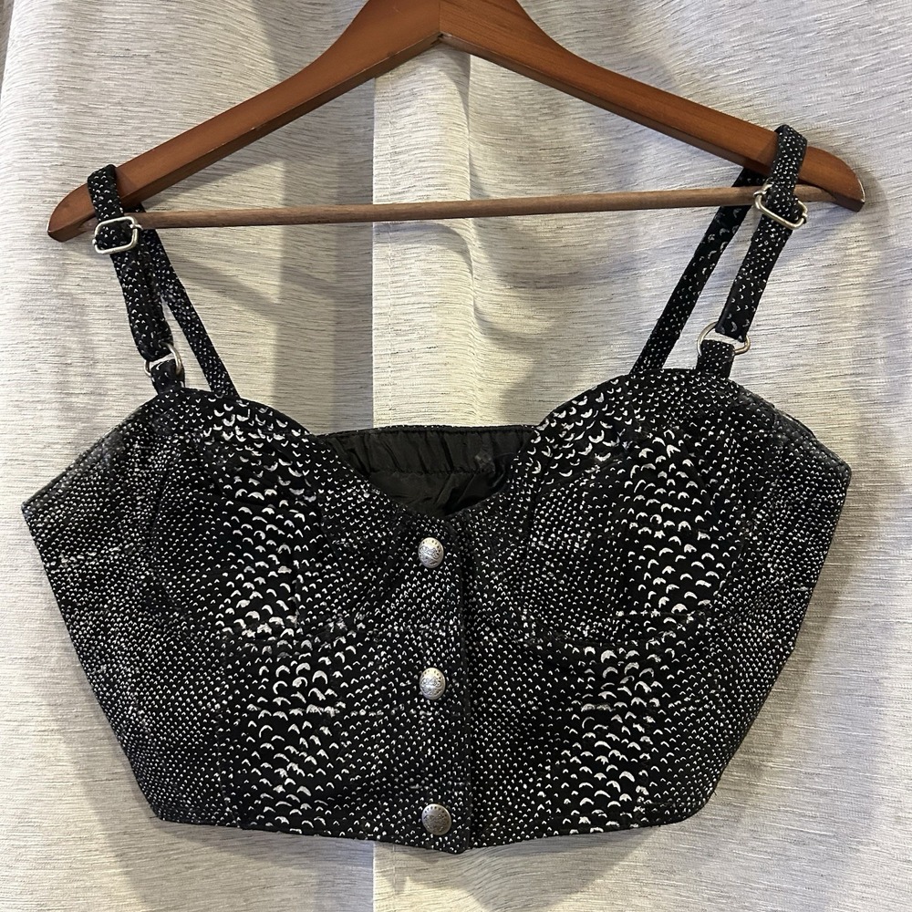FABULOUS Vintage‎ Leather Easy Rider Motorcycle BUSTIER-Bra -Corset Closer Snaps - Picture 2 of 8